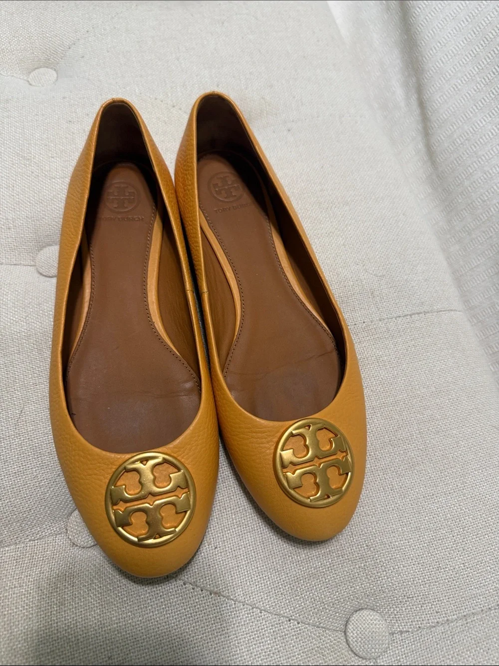 Tory Burch Mustard Leather Logo Ballet Flats
